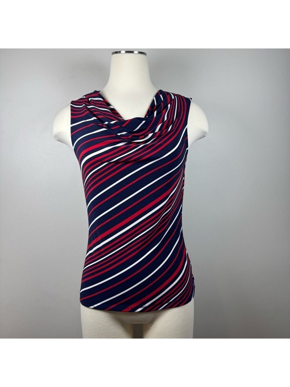 Chaps Striped Tank Top - Navy, Red, White Small